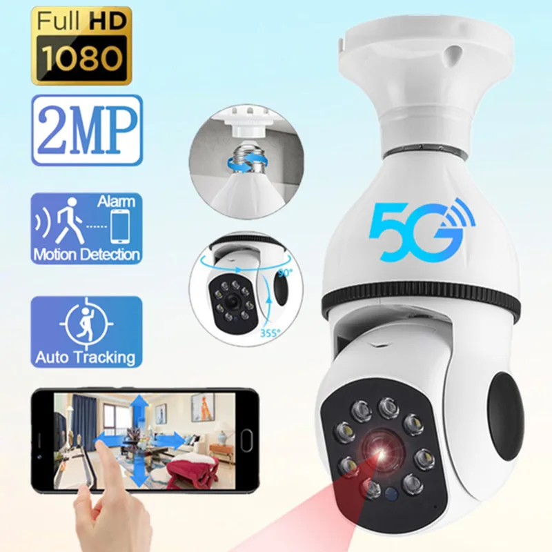 

5G Wifi E27 Bulb Surveillance Camera Night Vision Full Color Automatic Human Tracking 4X Digital Zoom Video Security Monitor Cam