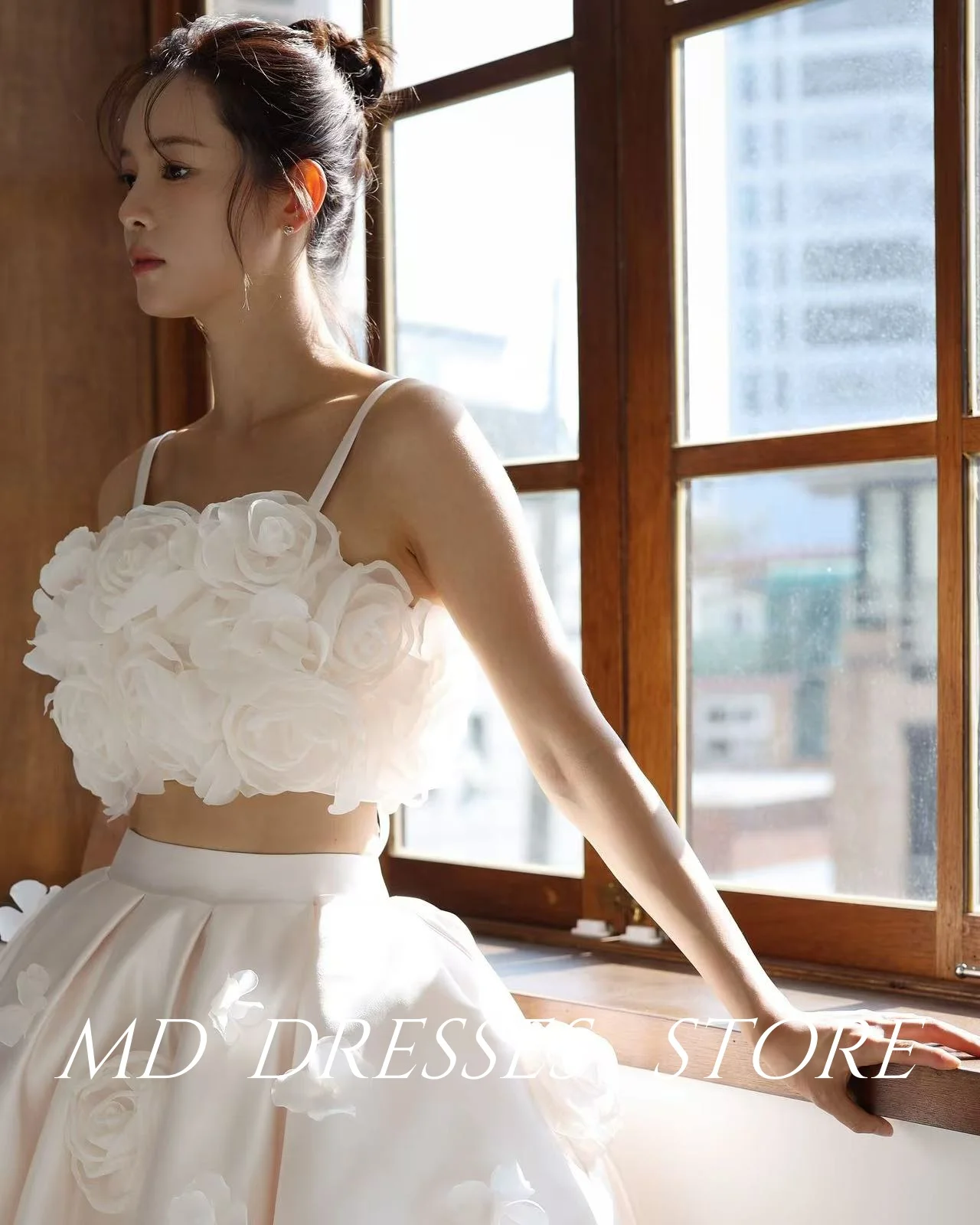 MD Fairy Белые мини-короткие свадебные платья трапециевидной формы с 3D цветами для