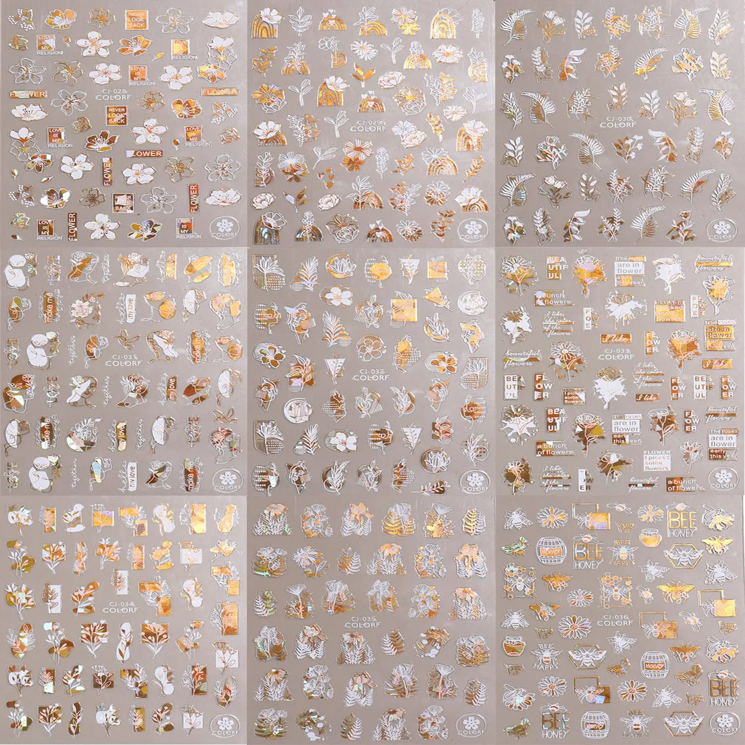 12 листов наклейки для дизайна ногтей 3D самоклеющиеся голографические лазерные