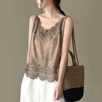women summer lace floral camis v neck tops sleeveless strap fashion tops solid color female casual cotton underwear