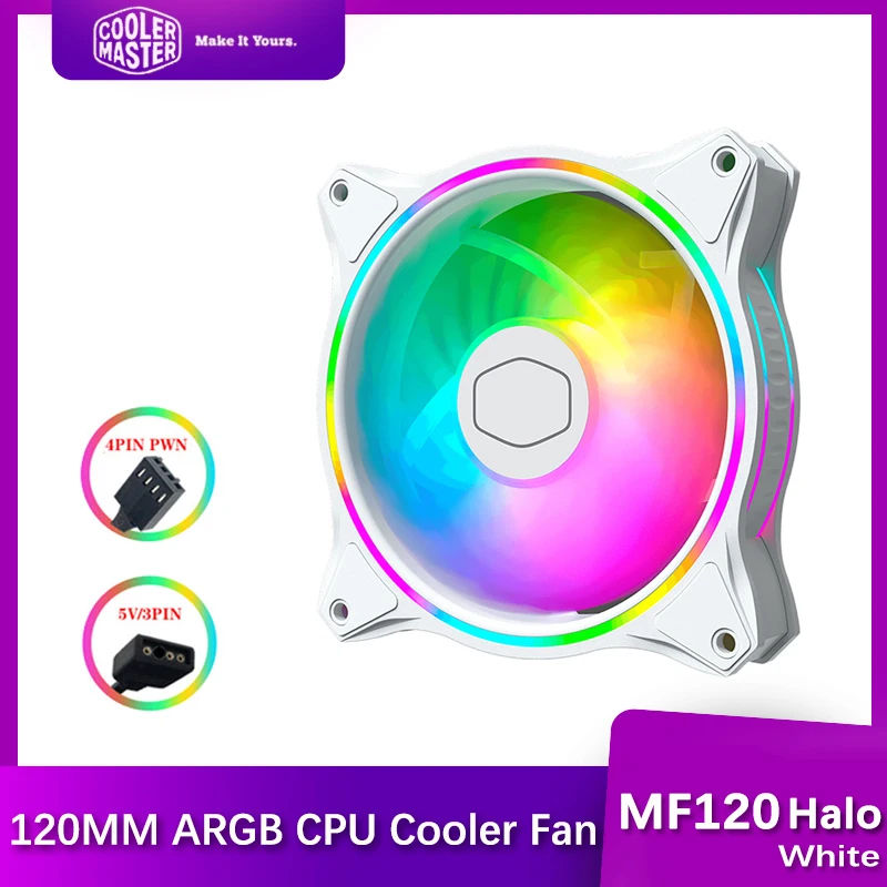 Master Mf120 Halo White Edition Case Fan 120mm Dual Loop 5v Addressable Rgb Lighting Pwm Cpu Cooling Silent Fan