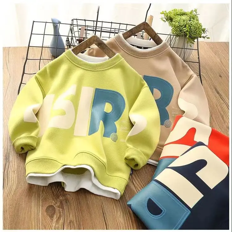 

Children's False Two-Piece Sweaters 2023 Spring and Autumn New round-Neck Shirt Versatile Long Sleeve Sports Casual Top