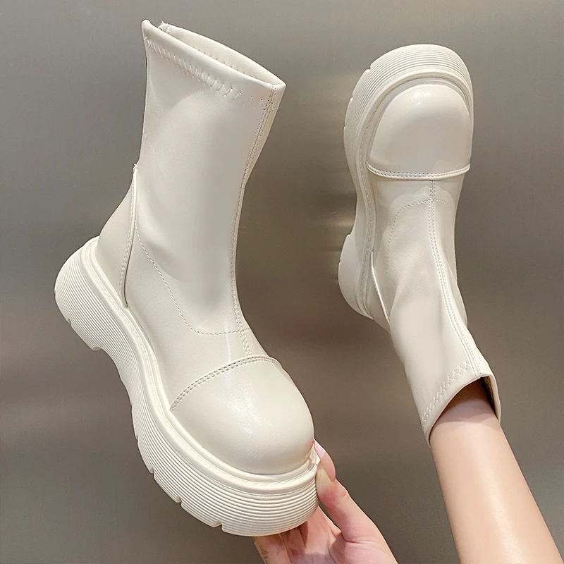 

Boots Women New 2022 Female Shoes Zipper Round Toe Flat Heel Rubber Ladies Lolita Rock Low Ankle PU Solid Rome Basic Shoes Woman