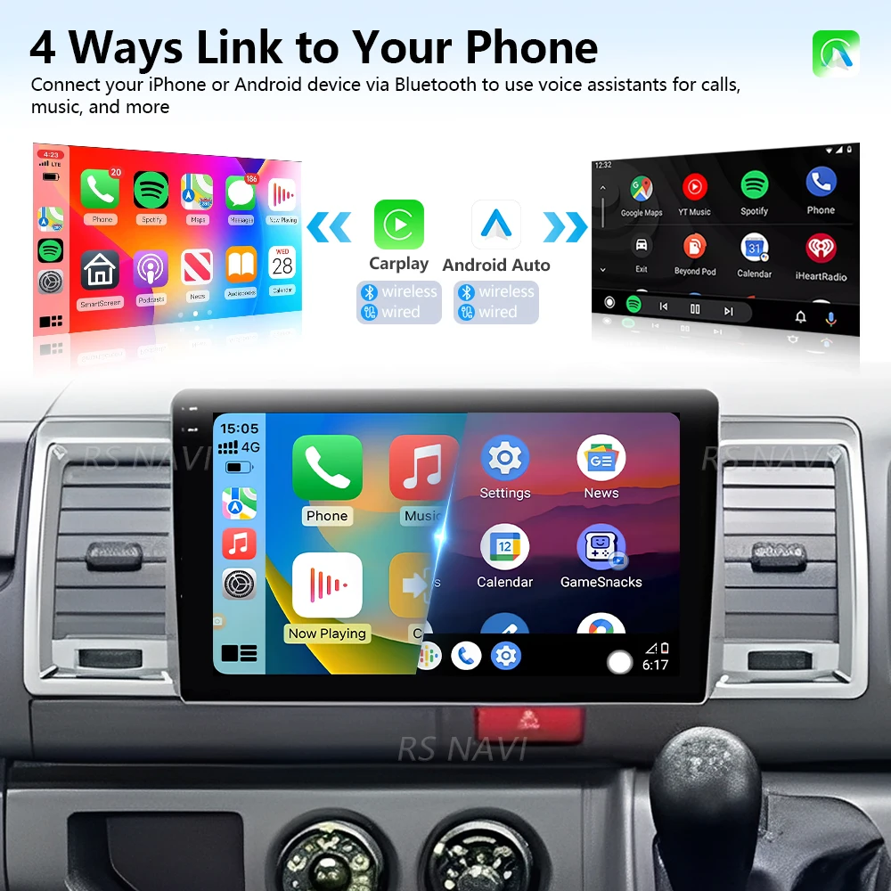 Фото Автомагнитола Android 16 с беспроводным CarPlay для Toyota Hiace 2015-2018, GPS-навигация, мультимедиа, Bluetooth, Plug and Play, Snapdragon №3
