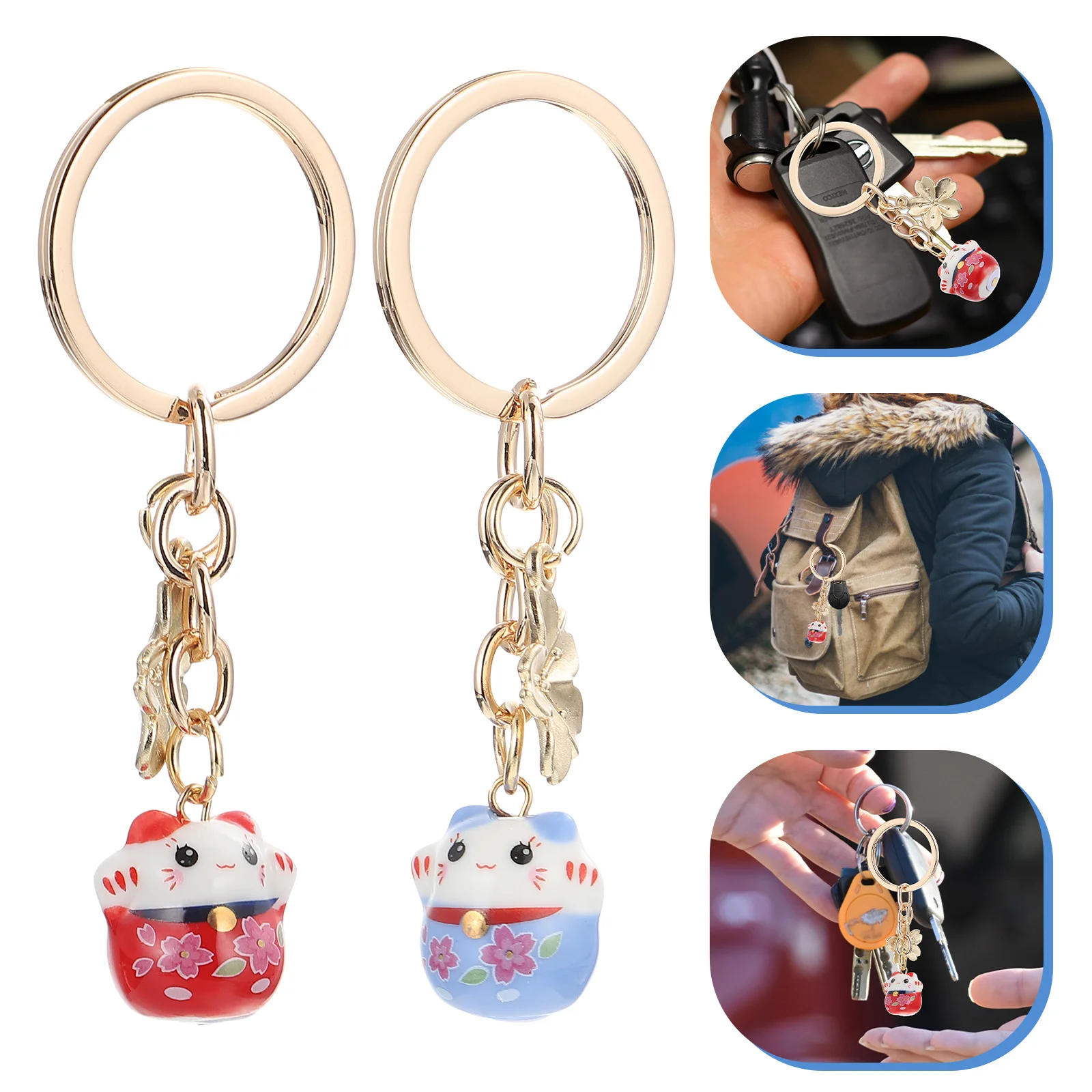 

Keychain Cat Key Charm Keychains Fortune Pendantkeyring Women Chain Ring Fengshui Hanging Beckoning Car Neko Blessingpendants