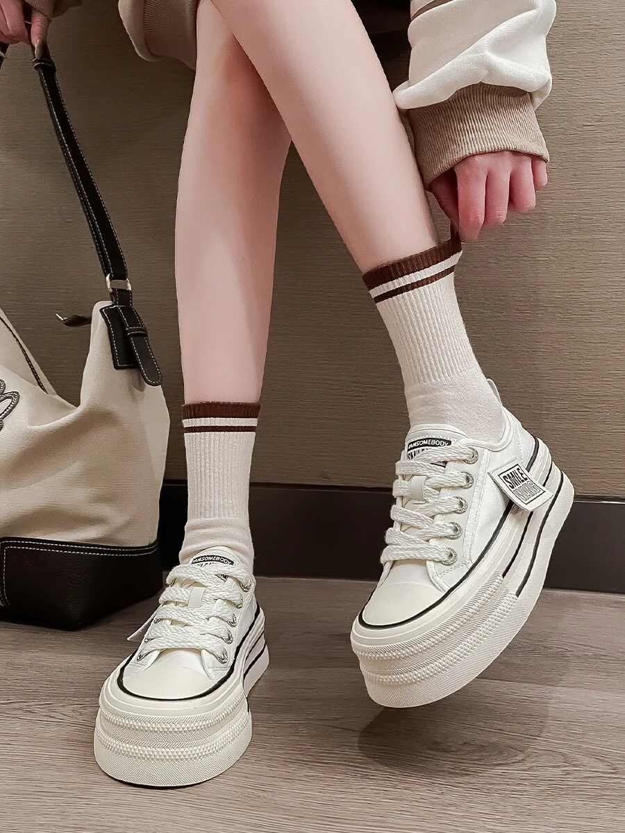 

Jenny&Dave High Street Retro Thick Bottom Increased Flat Casual Sneakers Women Fashion Blogger Contrast Color Canvas Shoes