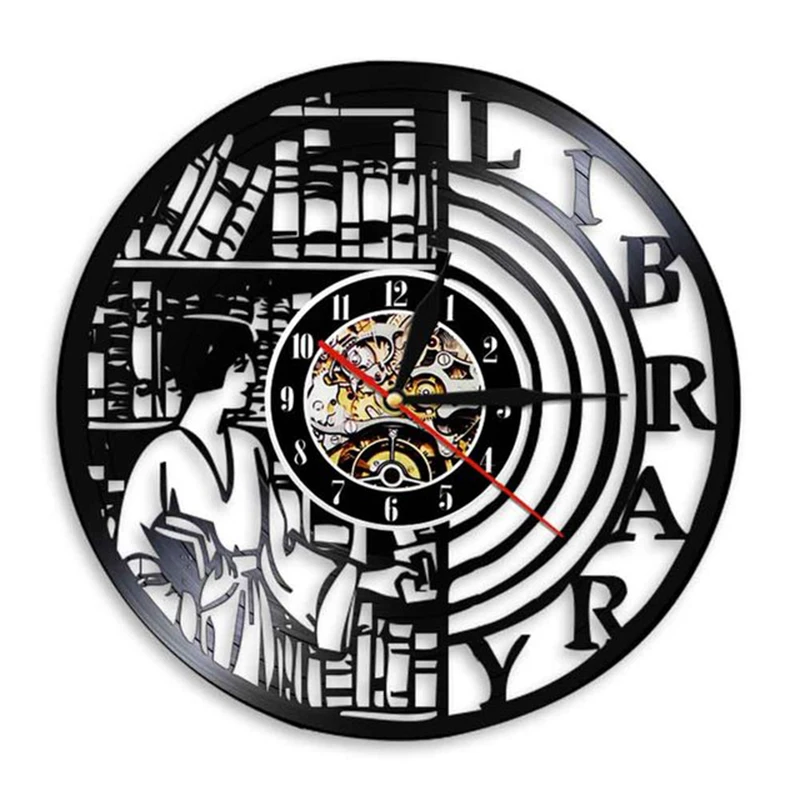 

Reading Books Library Wall Art Decoration Modern Design Wall Clock Bookworms Vintage Vinyl Record Wall Clock Book Lovers Gift