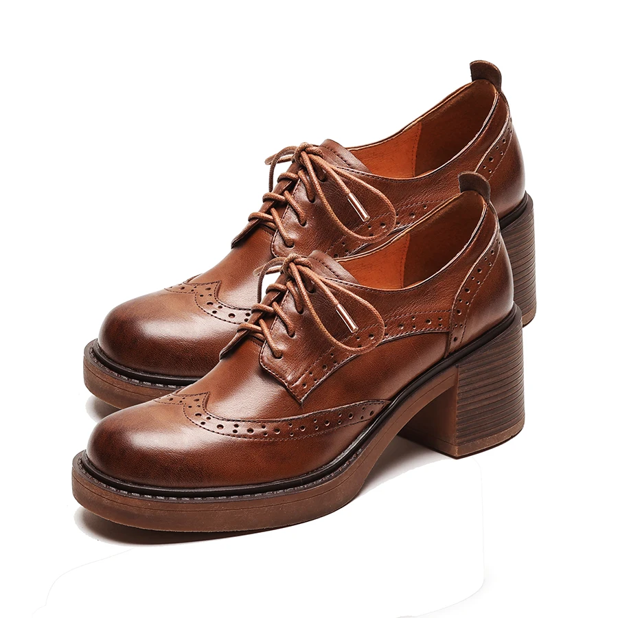 

Женские туфли-оксфорды из натуральной кожи, с круглым носком