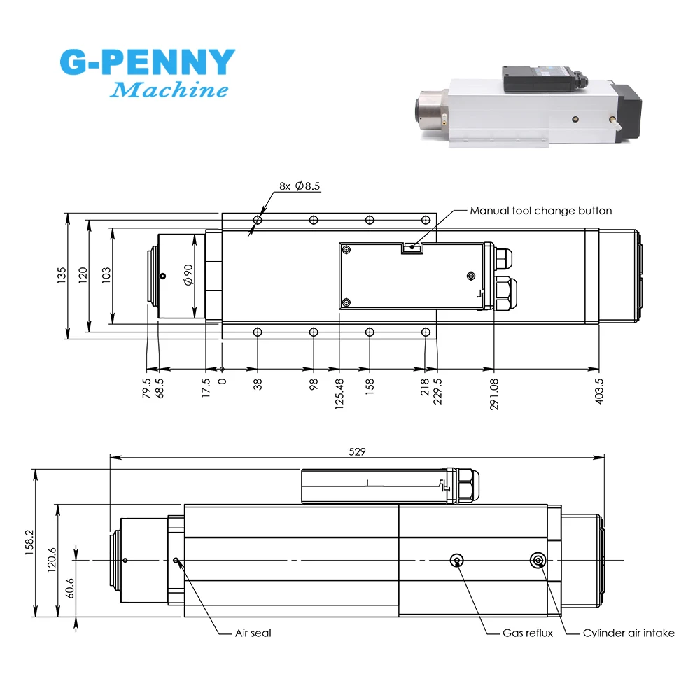 Фото G-Penny 6,0 кВт ISO30 24000 об/мин Шпиндель ATC Автоматическая смена инструмента Шпиндель с воздушным охлаждением 220 В/380 В Обновление 4,5 кВт ATC GDZ для деревообработки №2