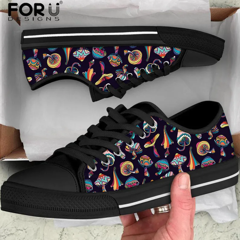 

FORUDESIGNS Mushroom Pattern Woman Vulcanized Sneakers Shoes Ladies Casual Lace-up Shoes Fashion Breathable Canvas Shoes Mujer