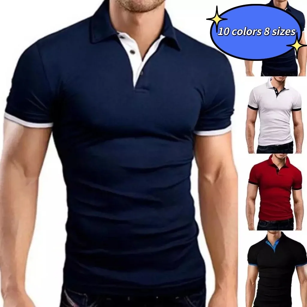 

New summer men's Polo Shirt Short Sleeve Lapel slim Top Casual breathable solid color business shirt