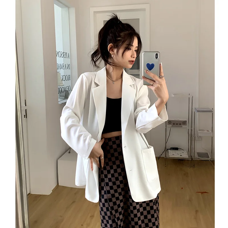

White Blazers Coat Women's Spring Autumn Korean 2023 New In Outerwear High-quality Loose Thin Long-sleeved Women's Coats