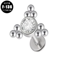 astm f136 titanium labret stud lip rings cz ball clusters top internally thread nose ear helix cartilage tragus barbell piercing
