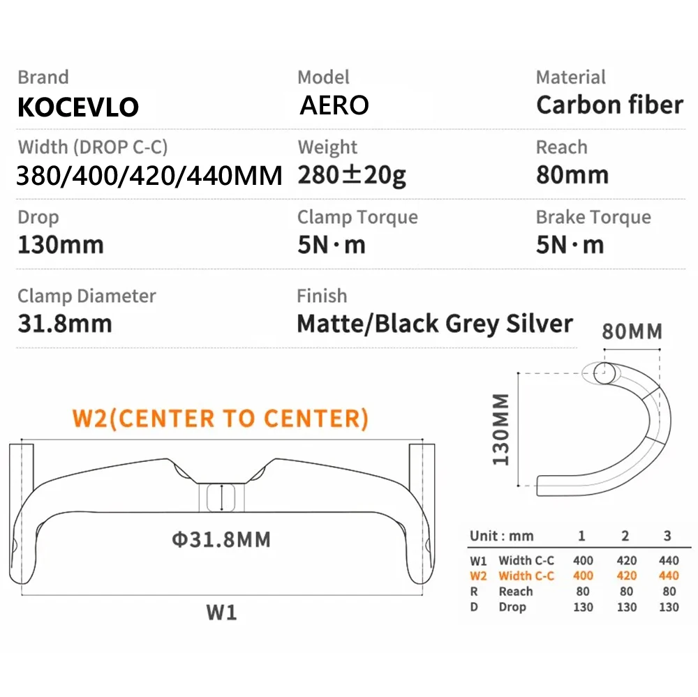 KOCEVLO AERO ROAD CARBON Руль 380/400/420/440 мм UD Матовый Внутренняя маршрутизация Ручка для