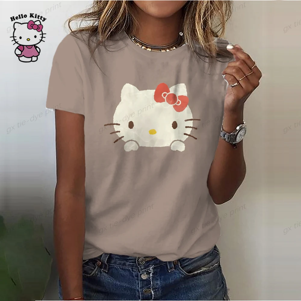 

Футболка женская летняя с коротким рукавом и принтом Hello Kitty