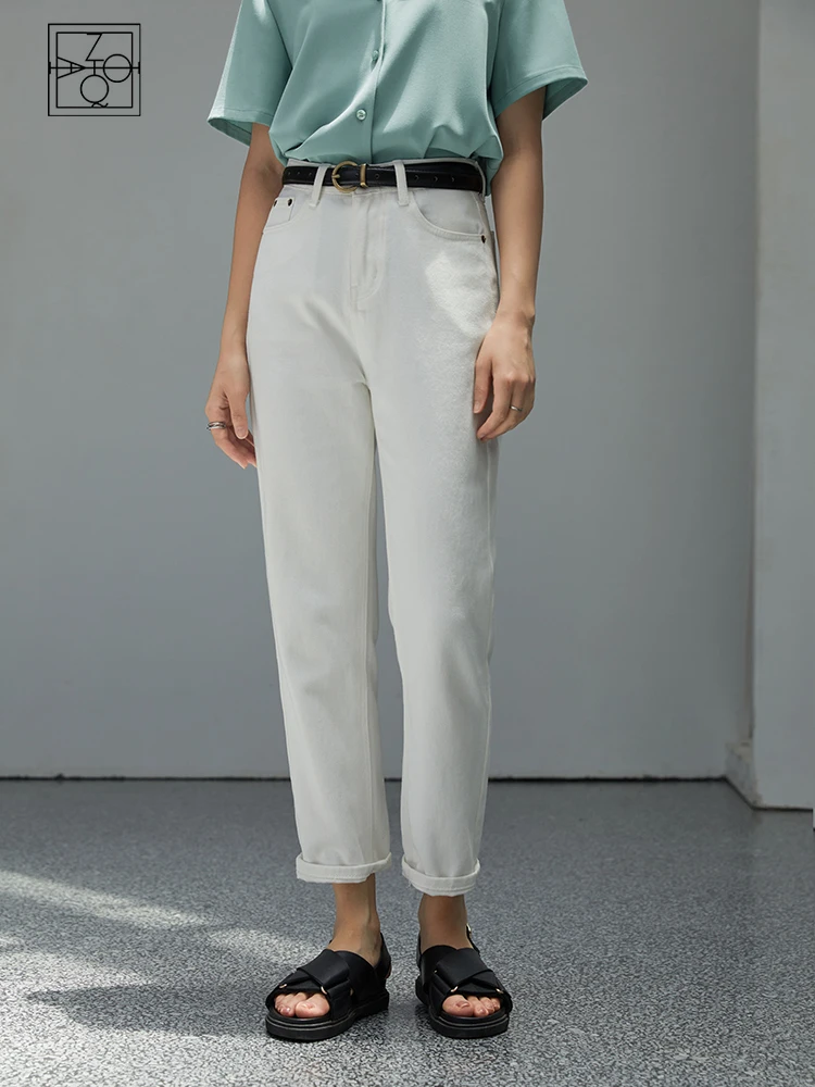 

ZIQIAO, японские женские брюки, лето 2021, женские укороченные брюки, брюки с прямыми штанинами, белые джинсы, хлопковые джинсы