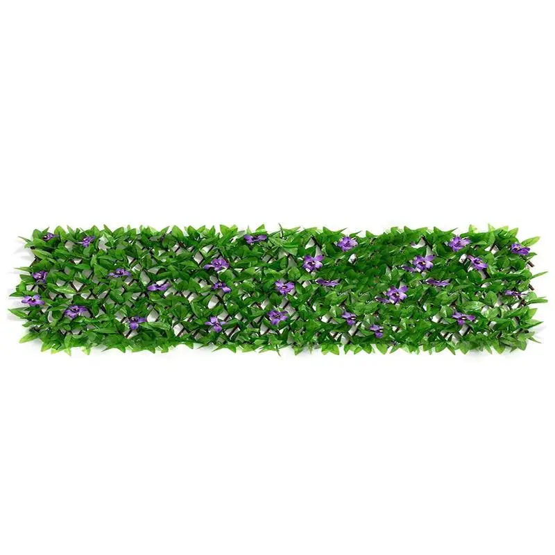 

Expandable Fence Artificial Hedge Fence With Violet Flowers Realistic Decorative Faux Ivy Privacy Screen For Balcony Backyard