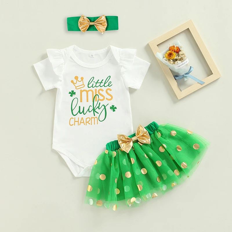 

2022 Newborn Girl's Romper Flying Short Sleeve Letter Print Romper Elastic Waistband Skirts Headband 3pcs Baby's Sets