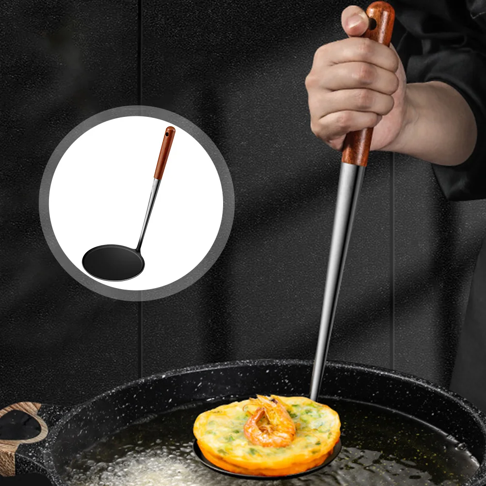 

Spoon Frying Fry Stainless Steel Pancake Kitchen Oil Ladle Handle Pastry Turner Maker Non Stick Pan Wooden Tool Scoop Deep Snack
