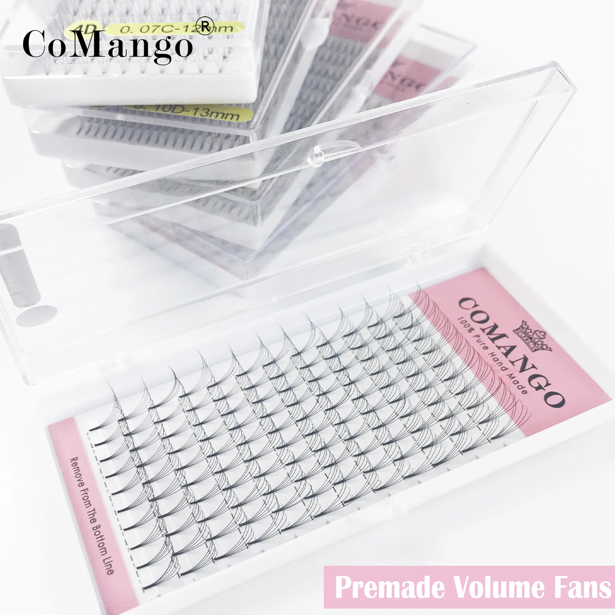 CoMango Premade Russian Volume Short Stem Eyelash Extensions Wide Fans 3D 4D 5D 6D 10D Faux Mink Lashes Wholesale