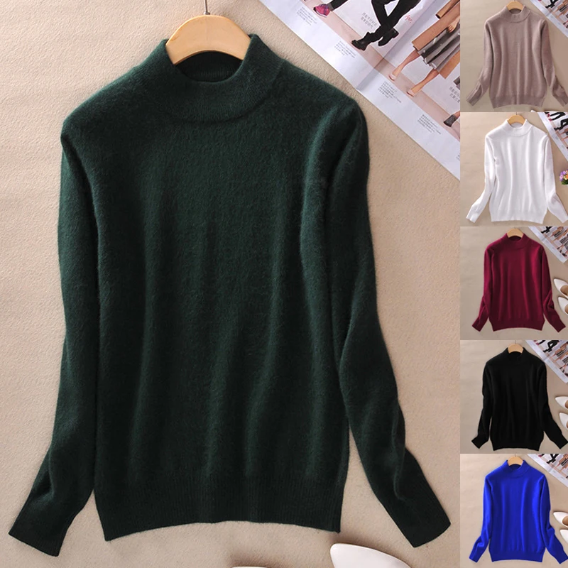 

S-2XL 10Colors Half-Turtleneck Cashmere Blend Slim Sweater Soft Warm Knitted Women Winter Spring Pullover Solid All Match Top