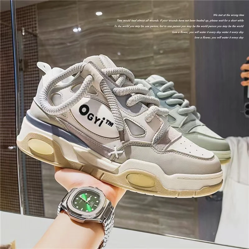 

2022 Black Platform Sneakers Women's Shoes Casual Lace-up Platform Shoes Women Beige Sneakers Leather Vulcanized Shoes
