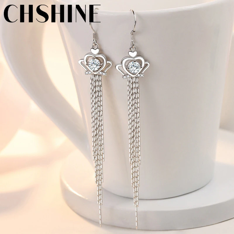 

CHSHINE 925 Sterling Silver Heart AAAAA Zircon Tassels Earrings For Women Wedding Engagement Party Gift Fashion Jewelry
