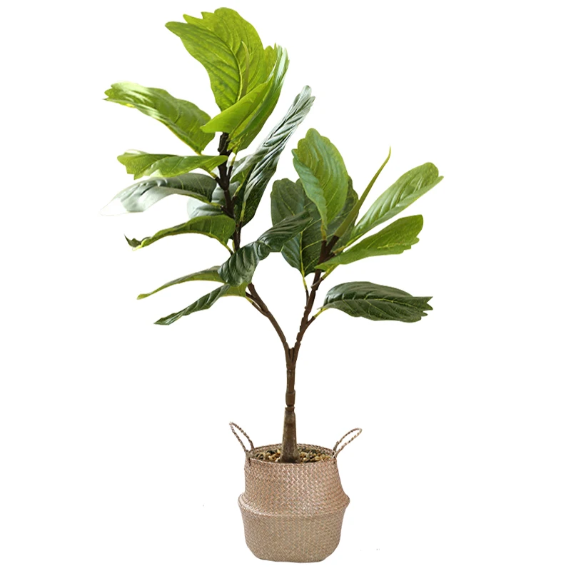 

67cm 2 Forks Large Artificial Ficus Plants Fake Tree Branch Plastic Banyan Leaves Tropical Rubber Fronds For Home Garden Decor