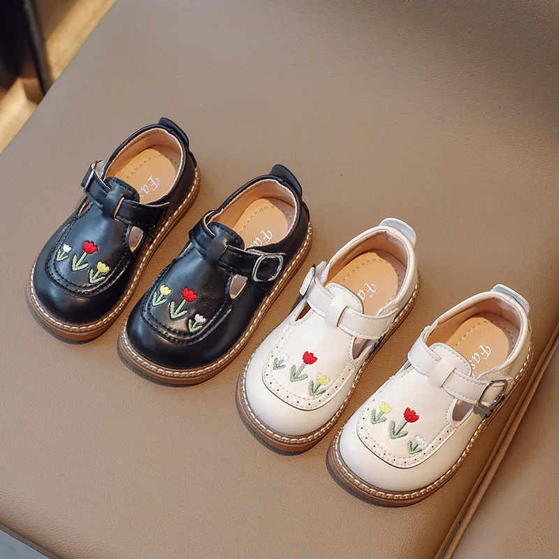 

Small Cute Flowers Girls Oxfords Soft Leather Shoes Spring Autumn Children T-strap Buckle Flats Girls Dress Shoes Size 21-30