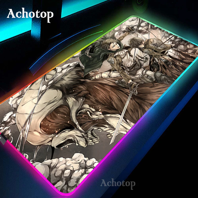 Attack on Titan Anime Mouse Pad RGB Backlight Mat 900x400 Gamer XXL Computer Mousepad Shingeki No Kyojin Non-Slip LED Desk Mat
