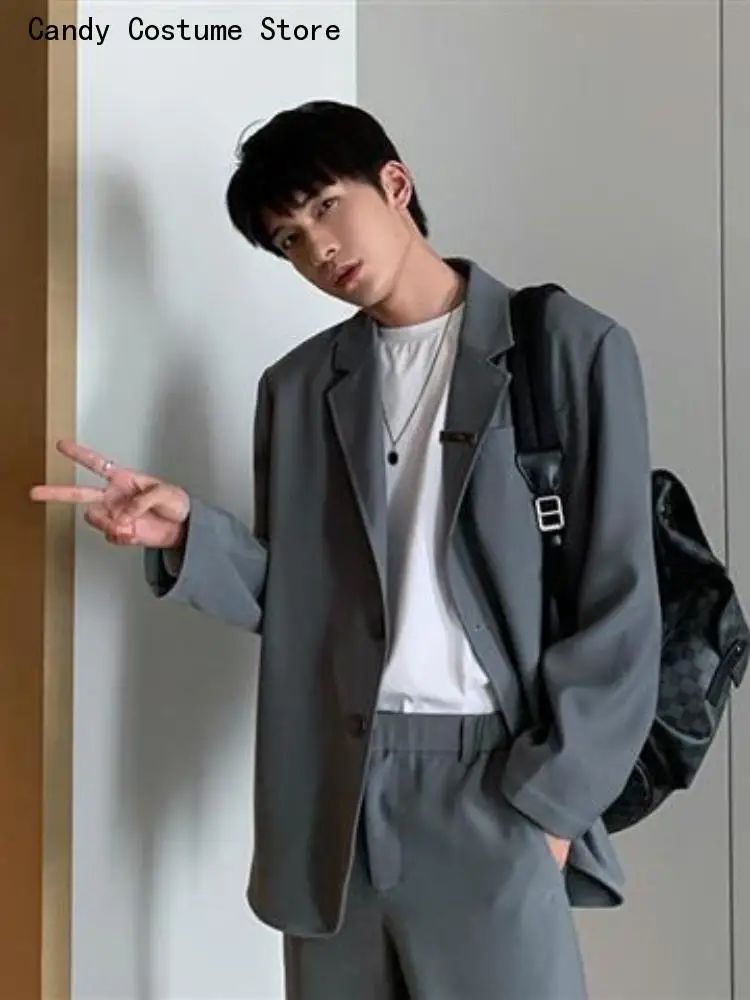 Dk Uniform Jacket Trousers Men's Blazer Suit Korean Trend Handsome High Street Casual 2Pcs Set Hong Kong Style Handsome