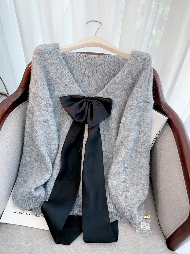 Женский пуловер с розовым бантом свитер в стиле Харадзюку свитера большого