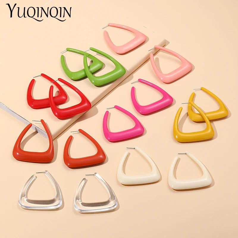 

New Designer Hoop Earrings Fashion Jewelry Korean Punk Trendy Women's Earings Colorful Geometric Resin Big Ear Ring Brincos