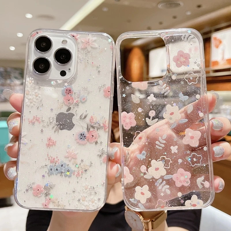 

USLION Luxury Glitter Star Flower Phone Case For iPhone 13 12 11 Pro Max X XS XR 7 8 Plus Ultra-thin Soft Clear TPU Cover Coque
