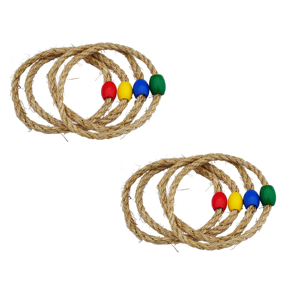 

8 PCS Childrens Toys Natural Rope Ferrule - Game Education Children Throwing Ring Wooden Toss Educational