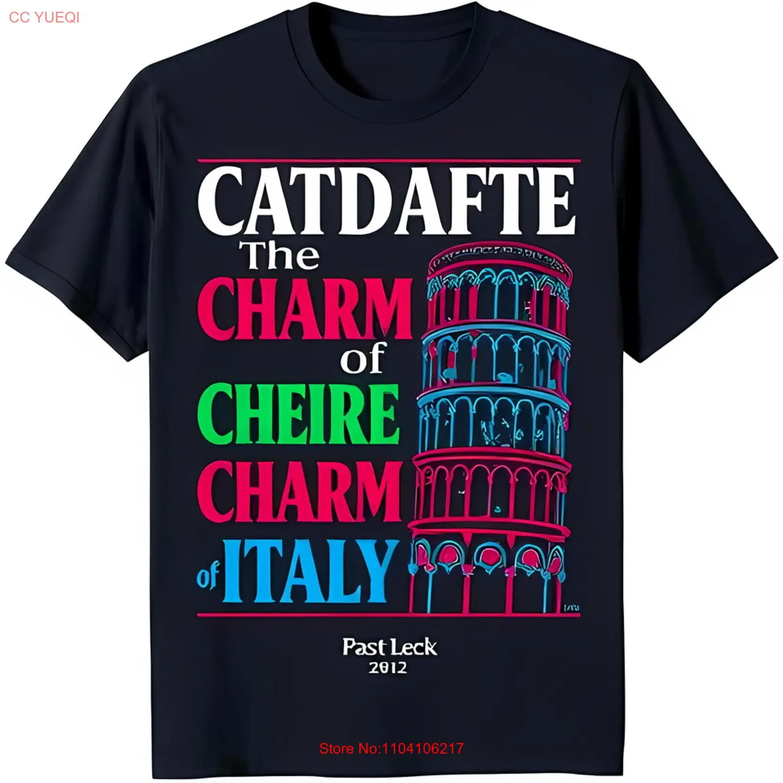 Стильная черная футболка с красочной уникальной графикой Пизы