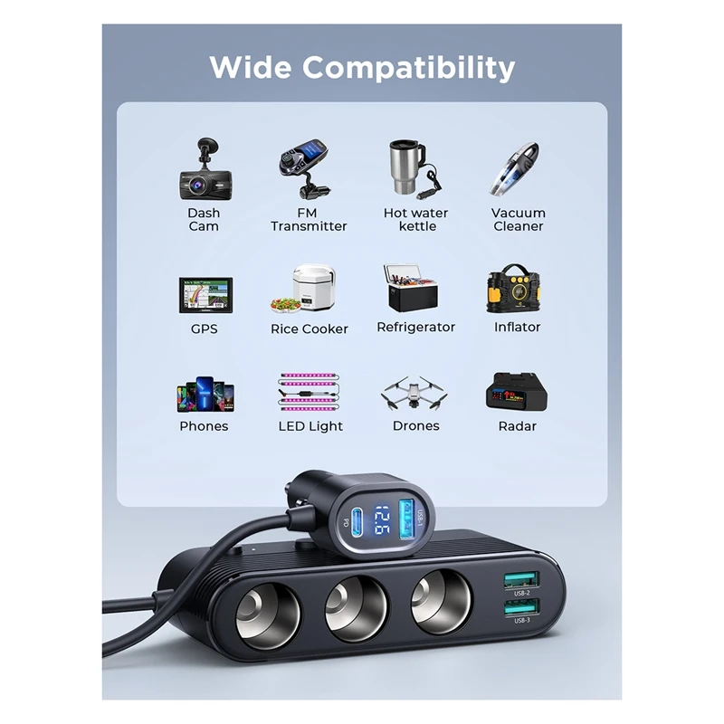 Адаптер зарядного устройства Joyroom 139 Вт 7 в 1 автомобильного Быстрая розетка PD QC3.0