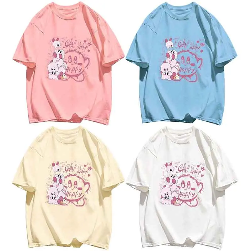 Cartoon Anime Star Kirby Cute Printing Summer Children Half Sleeve Girls Clothing T-shirt Bottoming Shirt Kids Top Short Sleeve
