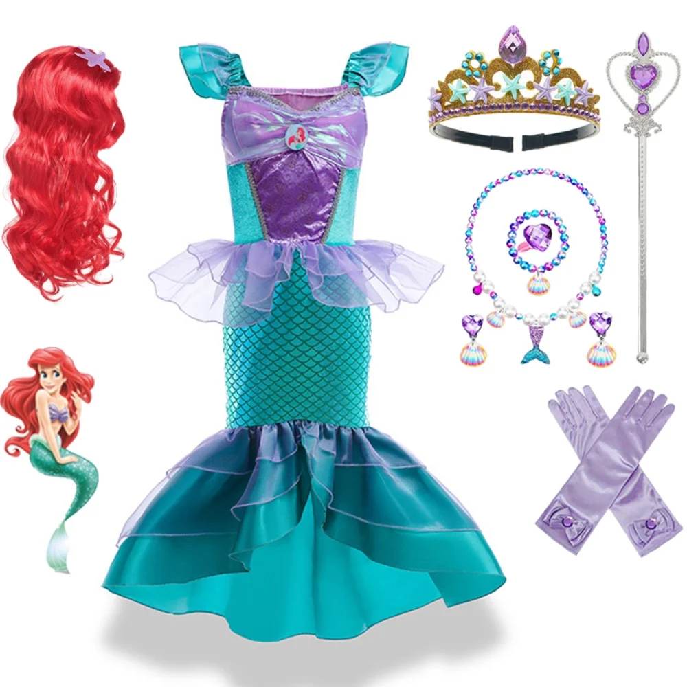 

Косплей-костюм для маленьких девочек, платье принцессы Ариэль, платье маленькой Русалочки Ариэль, платье для косплея принцессы Ариэль, плат...