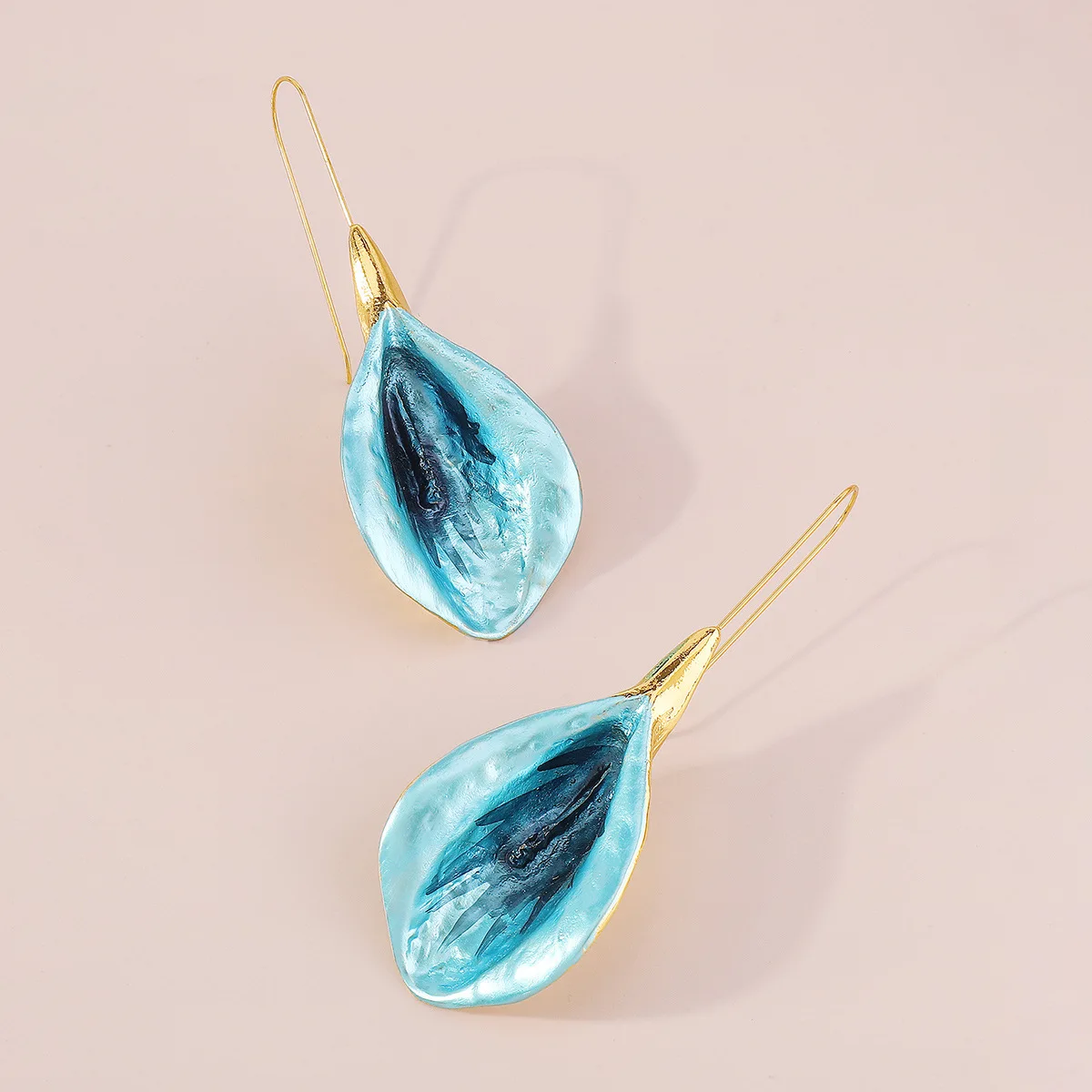 

Boho New Fuchsia Blue Enamel Ginkgo Leaf Stud Earrings for Women Summer Gold Earring