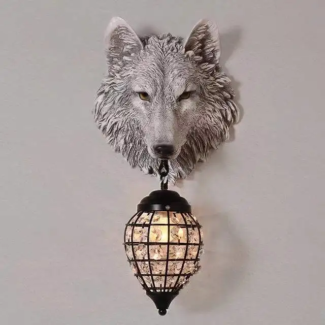 

Loft Industrial Lamp Home Art Decor Led Light Resin Wolf Wall Lamps Vintage Wall Sconce Light Fixtures for Living Room Bedroom