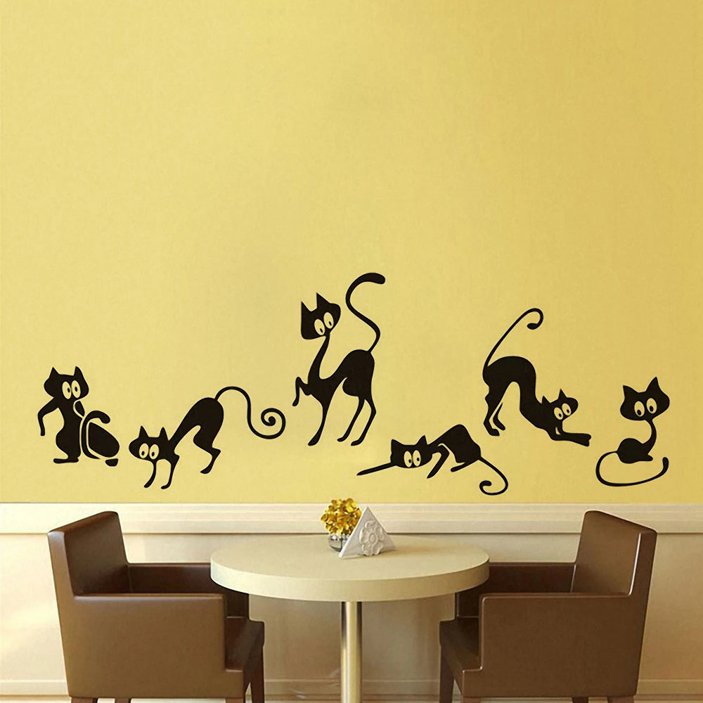 

Cute Black Cats Wall Stickers Elf Cats Wall Decal PVC Removable Wall Mural DIY Living Room Kids Room Decoration