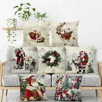 soft linen santa claus pillowcase home sofa car decoration merry christmas cushion cover new year printing pillowcase kussenhoes