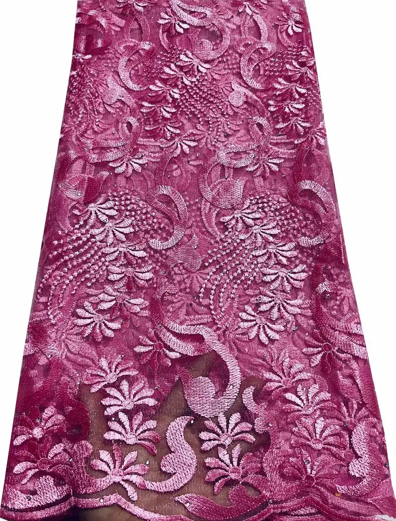 Французский кружевной материал 2023 года с вышивкой, сетчатый тюль высокого качества, нигерийский розовый WLY112.