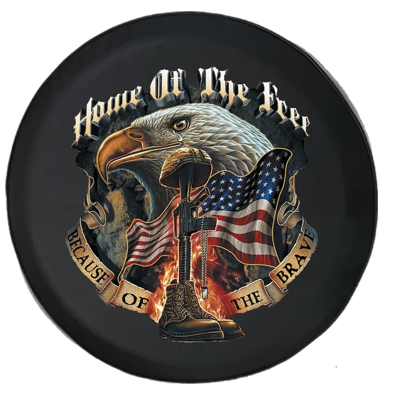 

Home Free Because Brave Military Flag Eagle Tire Cover Fits Jeep Wrangler, Rubicon, Camper, and RV's
