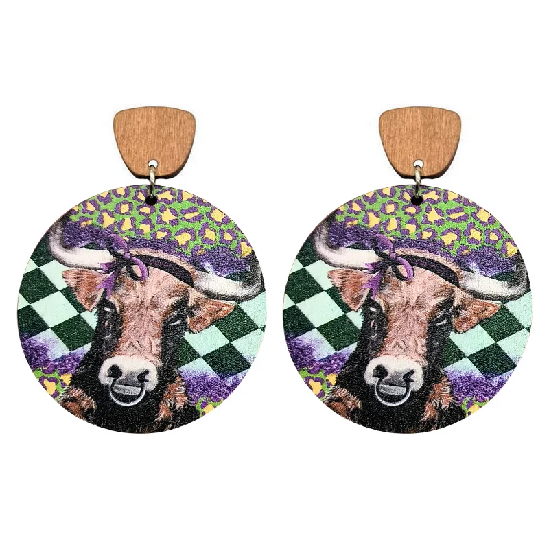 Женские круглые серьги с леопардовым рисунком и крупного рогатого скота