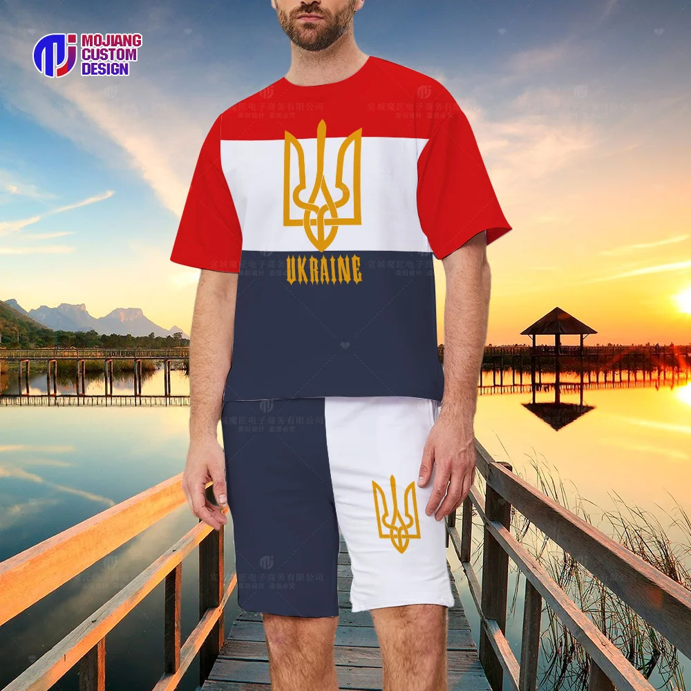 Ukraine Men's T-Shirt Shorts Set National Flag Shirt 3D Printed O-Neck Oversized Short Sleeve Jersey Fashion Men's Streetwear