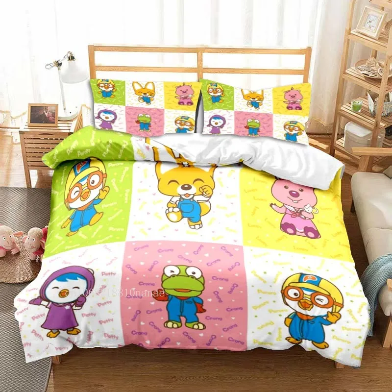 

Мультяшный P-Pororo Kawaii Loopys всесезонный двойной комплект постельного белья из 3 предметов комплект одеял для кровати пододеяльник двуспальный чехол
