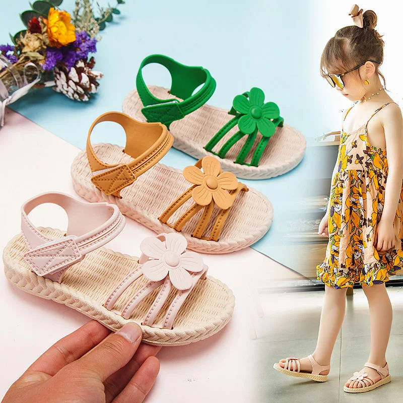 Baby Girls Fashion Princess Sandals Big Flowers Sandales 2-10 Year Kids Shoes Summer Flat Heels Sport Beach Sandalias Size 21-38