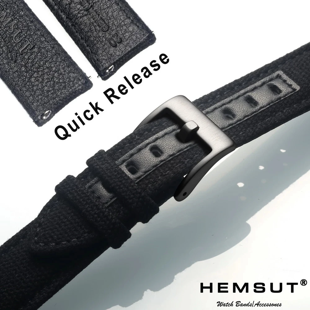 

Hemsut Canvas Watch Bands Premium Material Quick Release Black Quality Nylon Watch Straps Steel Buckle 18mm 20mm 22mm 24mm